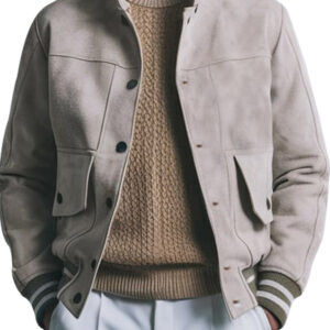 Men's Classic Beige Bomber Suede Jacket