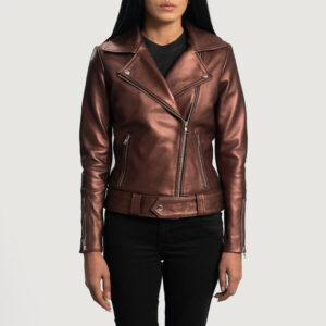 Rumy Maroon Leather Women`s Biker Jacket
