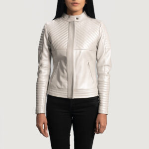 Ice Maiden Silver Quilted Leather Women`s Biker Jacket