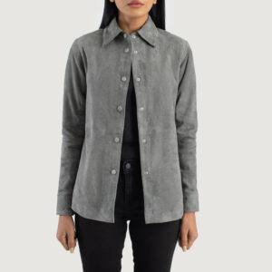 Zenith Grey Leather Suede Women's Shirt Jacket