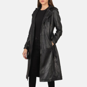 Fixon Black Hooded Women's Winter Trench Coat