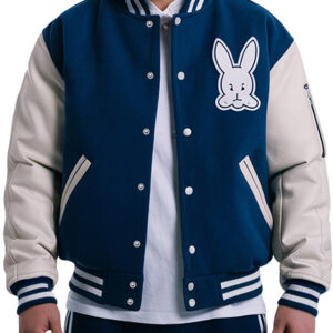 Men's Blue Rabbit Patch Baseball Varsity Jacket