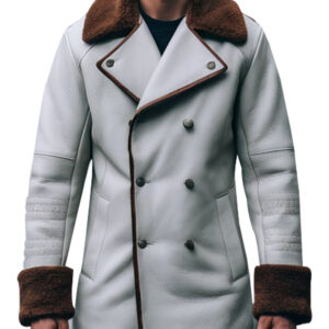 Double-Breasted Men's Shearling Leather Winter Coat