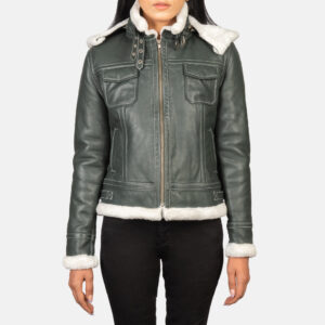 Women`s Fiona Green Hooded Shearling Leather Jacket
