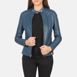 Kelsee Blue Leather Women`s Biker Jacket