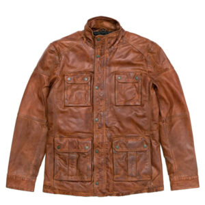Tan Brown Trucker Genuine Leather Bomber Jacket