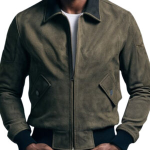 Classic Olive Bomber Suede Jacket