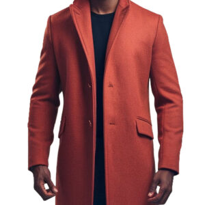 Elegant Men's Burnt Orange Single-Breasted Wool Overcoat