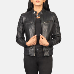 Zenna Black Leather Women`s Bomber Jacket