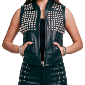 Stylish Black Studded Women's Leather Vest