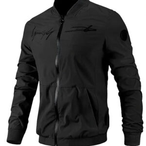 Black Ribbed Knit Bomber Varsity Jacket