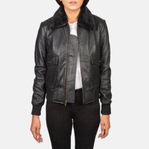 Stella G-1 Black Leather Women`s Bomber Jacket