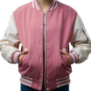 Pink and White Women's Varsity Bomber Jacket