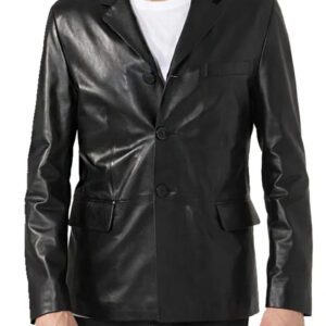 Men`s Black Lambskin Leather Blazer