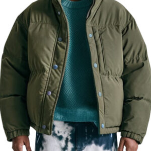 Trendy Olive Green Puffer Jacket