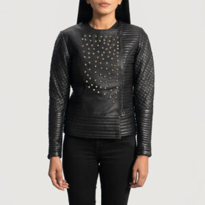 Celeste Studded Black Leather Women's Biker Jacket