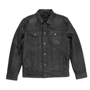 Men`s Trucker Style Bomber Jacket in Genuine Leather