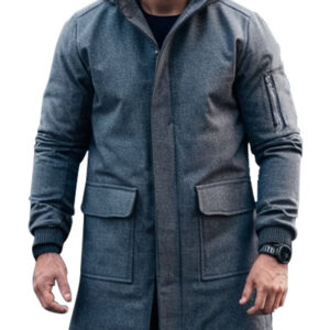 Men's Gray Wool Blend Hooded Overcoat