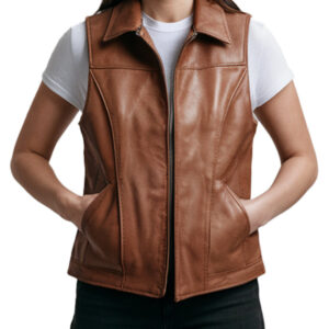 Stylish Women's Ramble Leather Vest in Brown