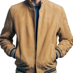 Men's Tan Bomber Suede Jacket