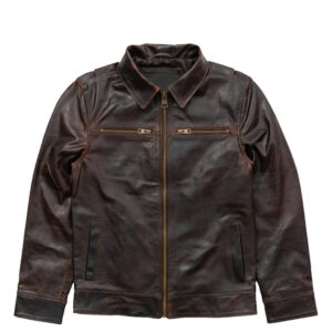 Men's Dark Brown Bomber Biker Jacket in Shirt Style