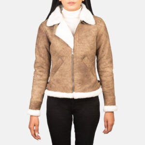 Women`s Sherilyn B-3 Distressed Brown Leather Bomber Jacket