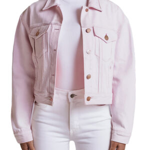 Light Pink Cropped Women`s Denim Jacket with Chic Design