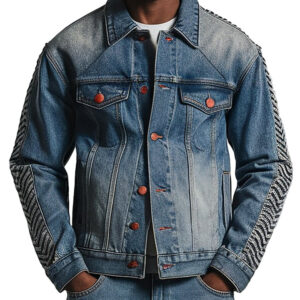 Men's Chevron Sleeve Blue Vintage Denim Jacket