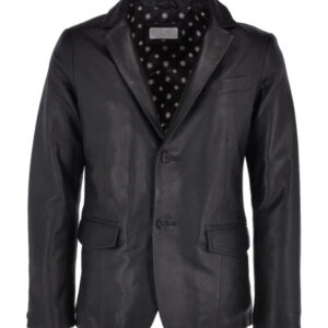 Men`s Black Notch Lapel Leather Blazer