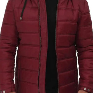 Men`s Hooded Style Red Puffer Jacket