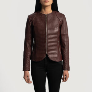Nexi Quilted Maroon Leather Women`s Biker Jacket
