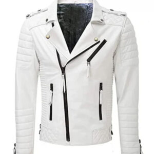 White Quilted Leather Biker Jacket