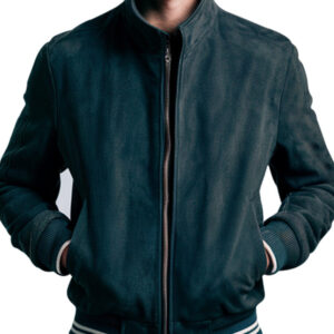 Men's Dark Green Bomber Suede Jacket