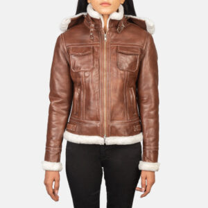 Women`s Fiona Brown Hooded Shearling Leather Jacket