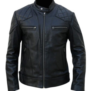 Black Quilted Leather Biker Jacket