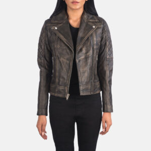 Carolyn Quilted Distressed Brown Women`s Biker Jacket