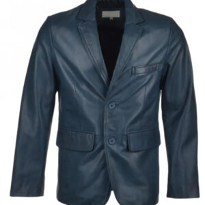 Men`s Blue Lapel Style Leather Blazer