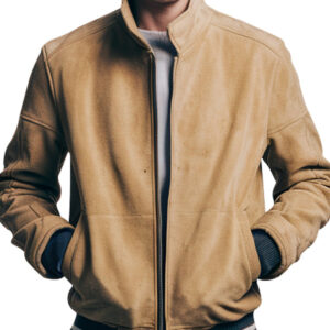 Men's Classic Tan Bomber Suede Jacket