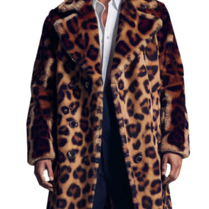 Men's Luxe Leopard Print Faux Fur Long Winter Coat
