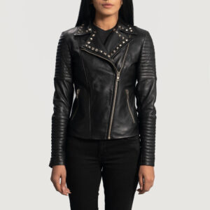 Sally Mae Studded Black Leather Women`s Biker Jacket