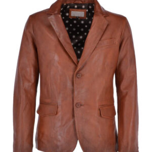 Men`s Tan Brown Leather Blazer