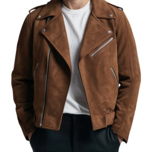 Men's Moto Style Brown Biker Suede Jacket