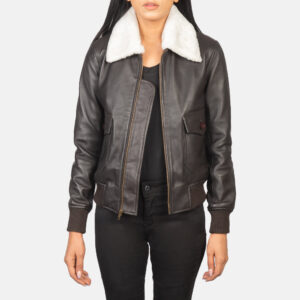 Women`s Stella G-1 Brown Leather Bomber Jacket