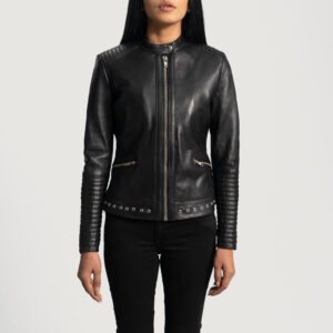 Haley Ray Black Leather Women`s Biker Jacket