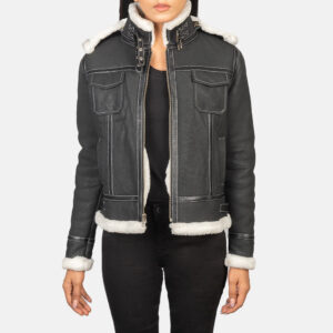 Women`s Fiona Black Hooded Shearling Leather Jacket