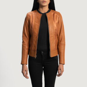 Sleeky Clean Tan Leather Women`s Biker Jacket