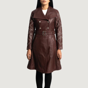 Elegant Women's Missoni Maroon Leather Trench Coat