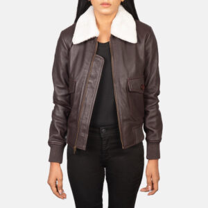 Women`s Stella G-1 Maroon Leather Bomber Jacket