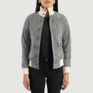 Sasha A1 Gray Suede Women`s Bomber Jacket