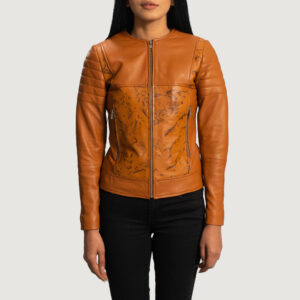Sandy Tan Dye Leather Women`s Biker Jacket